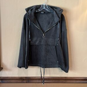 NWOT ZARA hooded faux suede pullover